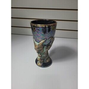 Gargoyle Goblet Irradecent Gold Chalice Painted  Ceramic Halloween Decor Cup